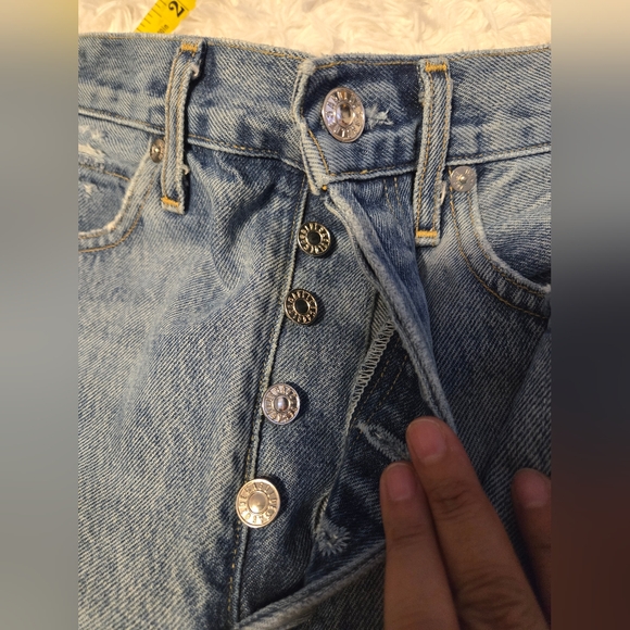 90s AGOLDE Mid Rise Loose Fit Ripped Wide Leg Cotton Jeans Size 23 - Picture 11 of 13